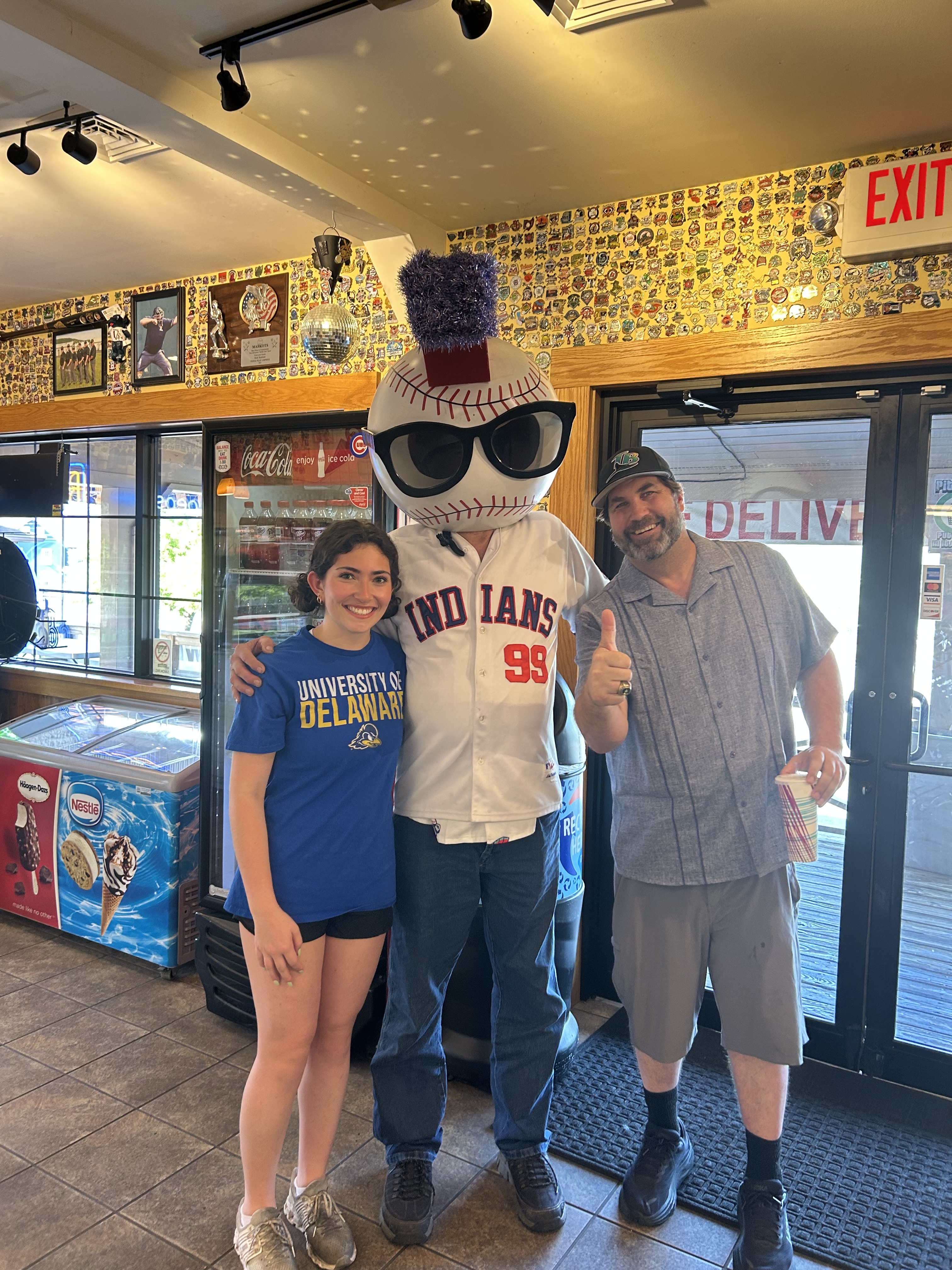 Rowdie mascot with pin trading wall